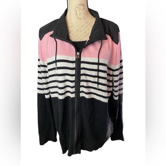 Lauren Ralph Lauren Striped & Color Blocked  Zip Up Cotton Sweater Size 3X - Picture 1 of 12